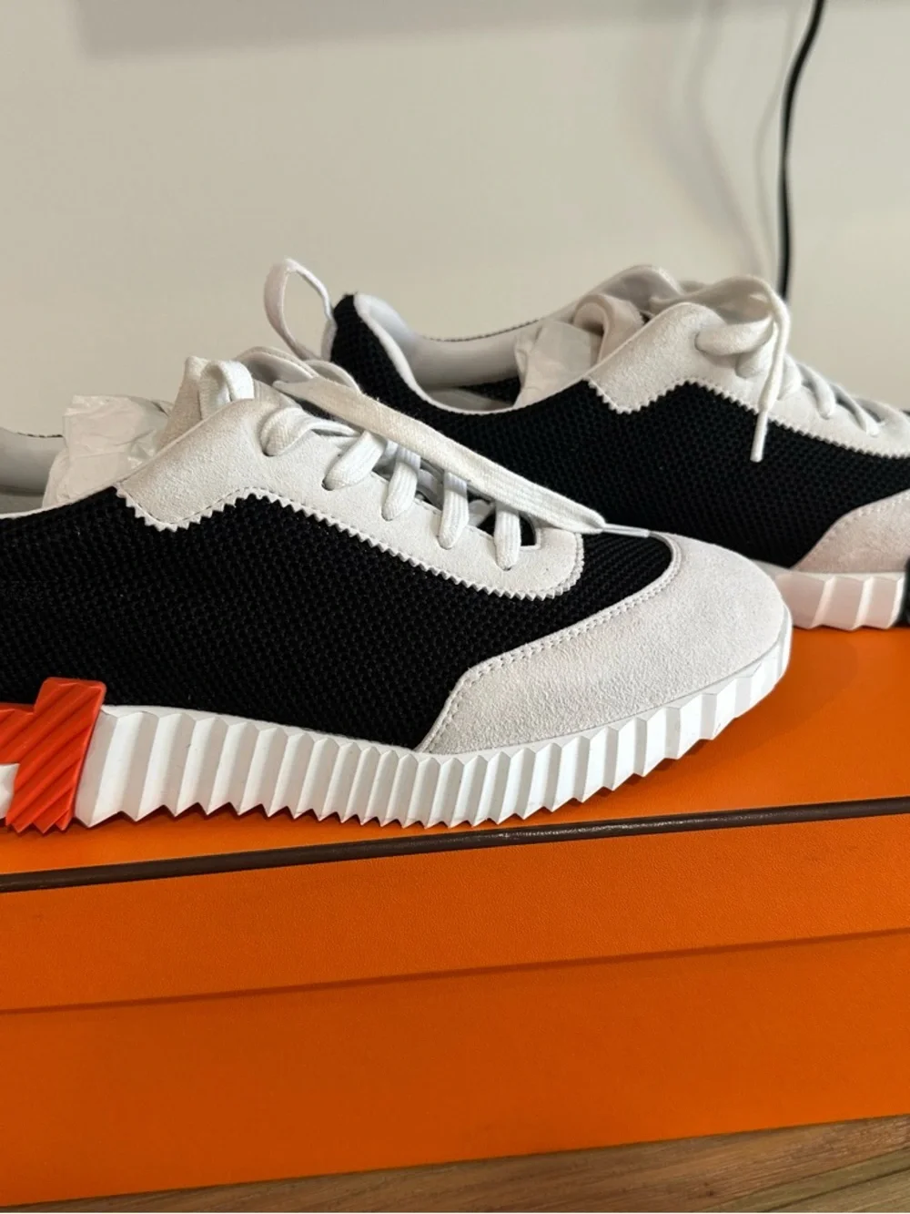 Authentic Hermes Bouncing Sneaker Black, White & Orange Platform - Picture 8 of 15